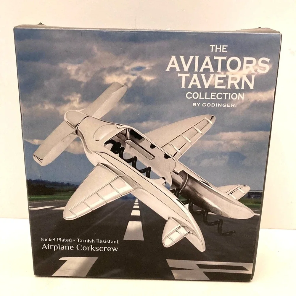 NEW The Aviators Tavern Collection Airplane Corkscrew Nickel Plated‎ Godinger